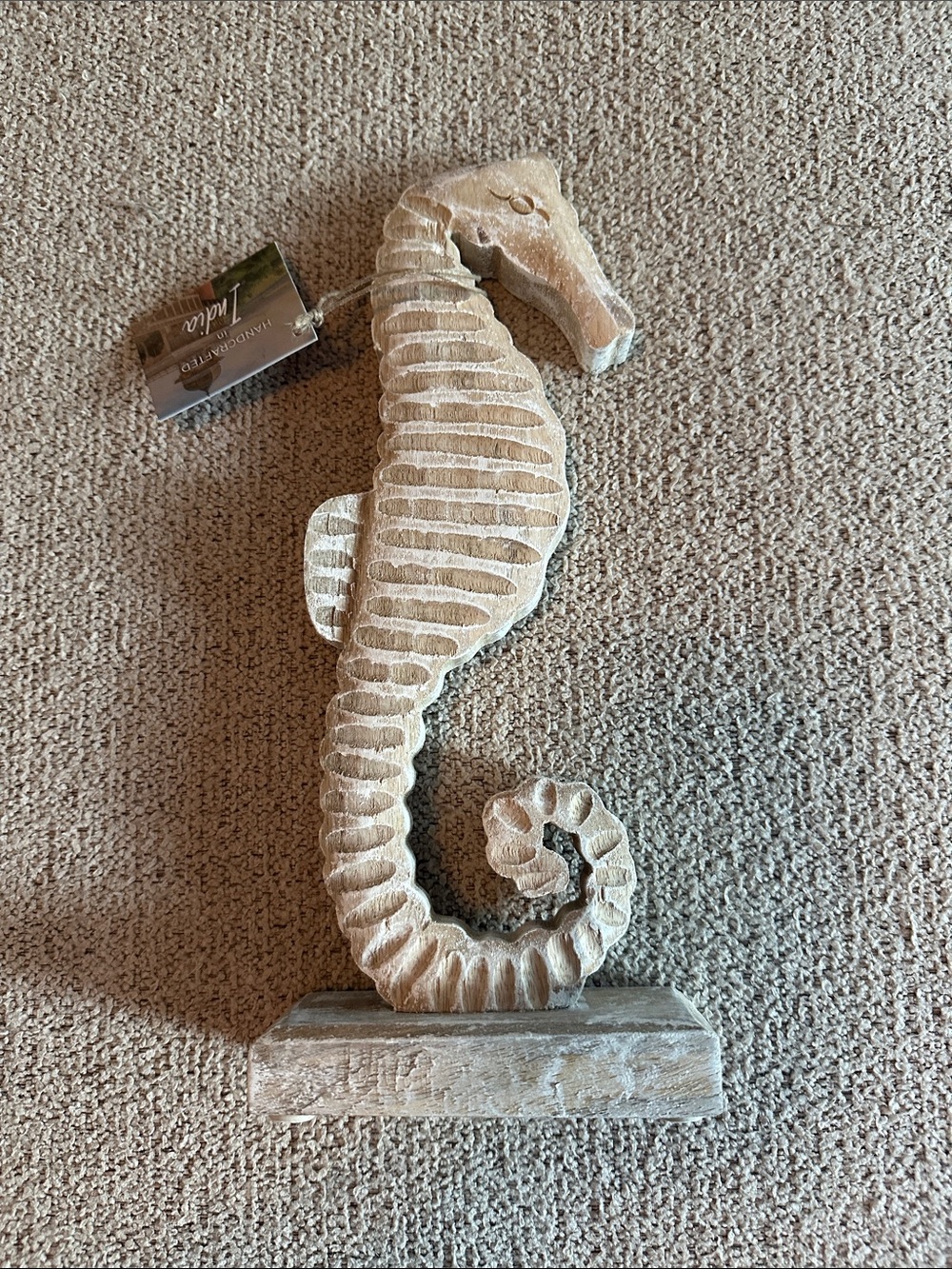 Hand Crafted Beige Seahorse Table Sculpture